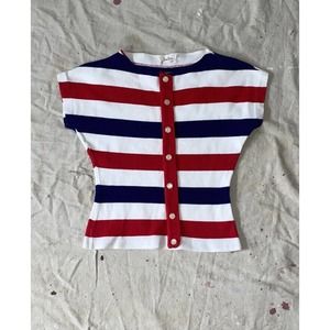 Vintage 40s/50s Jantzen nautical striped knit top w/ MOP buttons